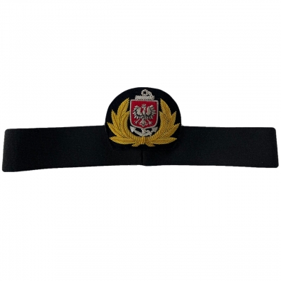 Emblemat Marynarka Handlowa ręcznie haftowany bajorkiem z otokiem do czapki mundurowej garnizonowej HB1